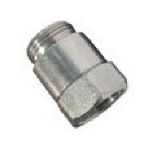 Zinc-plated hex fuel fitting with male and female threaded ends for hose or pump connection.