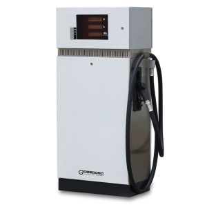 Gespa fuel dispenser with single black nozzle and digital display showing cost, volume and litres.