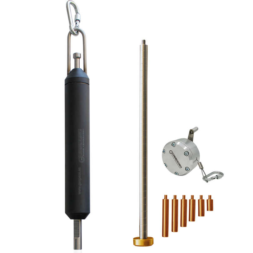 Gespasa fuel tank level sensor kit with probe, float, transmitter and calibration weights.