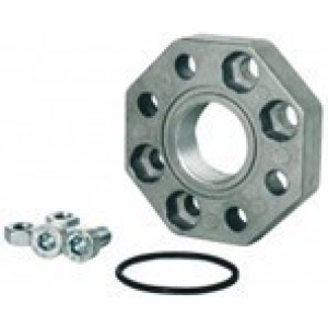 Hexagonal aluminium shaft coupling kit with bolts and O-ring for fuel pump installation.