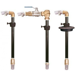 Set of telescopic fuel suction pipes with brass fittings, valves and bung adapters for drum installation.
