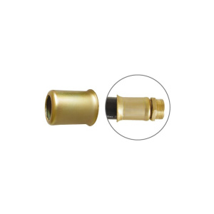 Brass hose tail fitting with threaded end for fuel hose connection, shown in close-up.